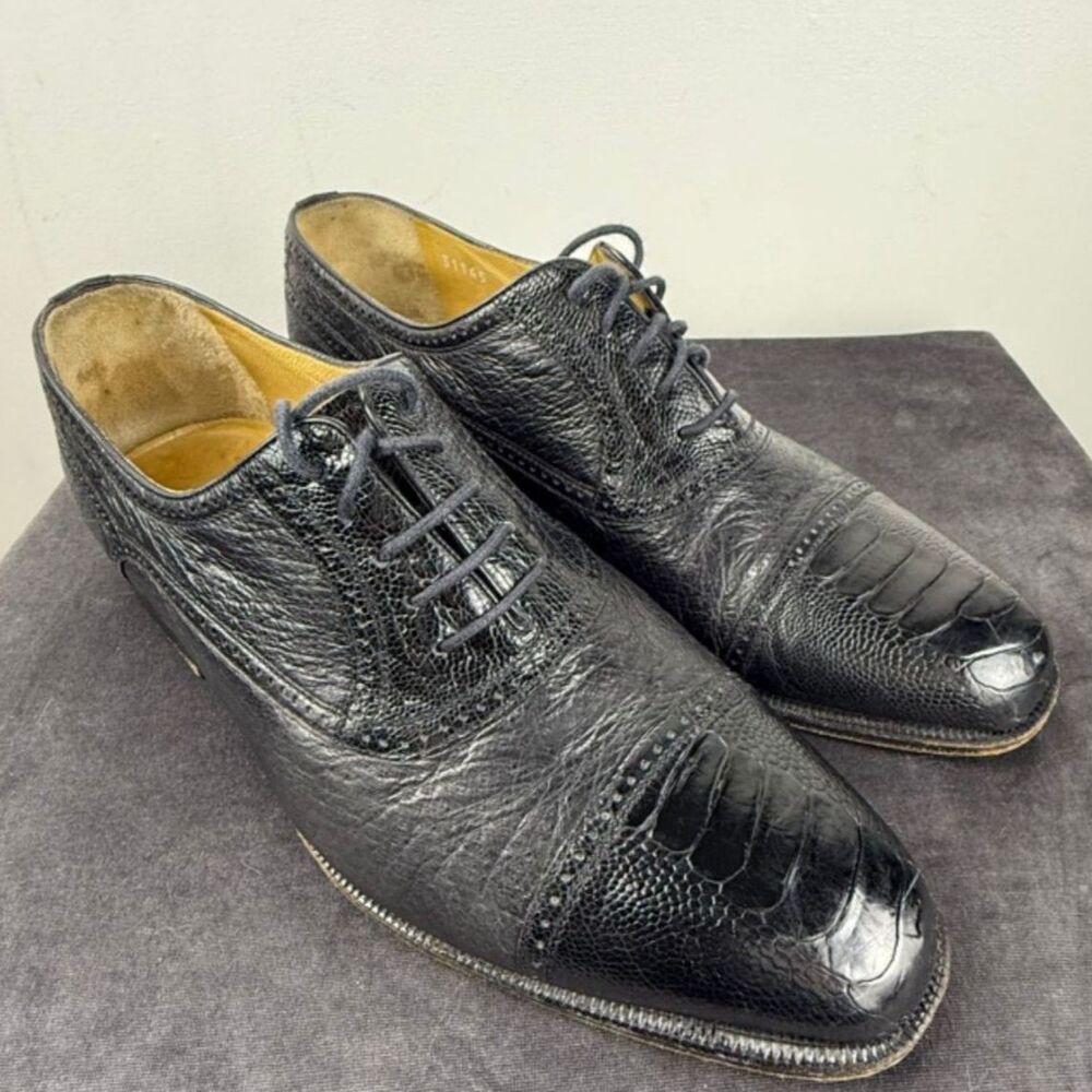 Moreschi Adriano Black Leather Oxford Dress Shoes | Size 9.5